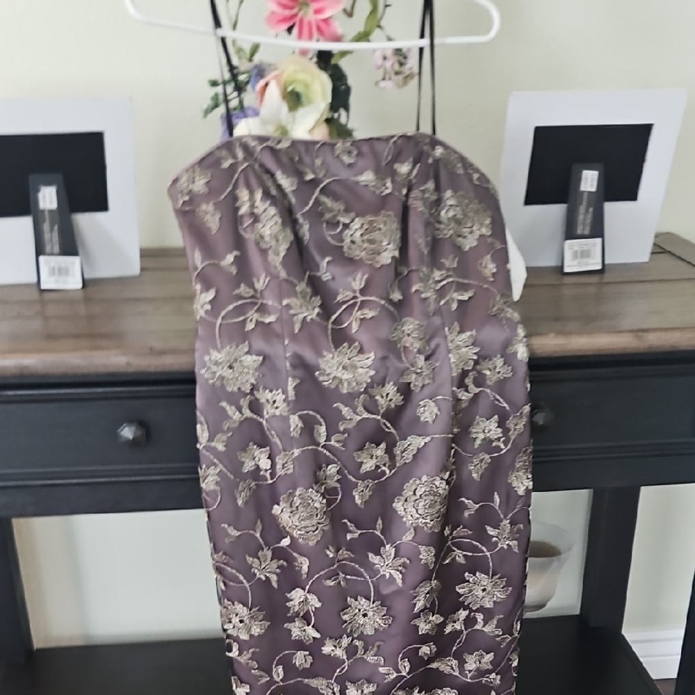 Adrianna Papell Purple and Gold Embroidered Dress